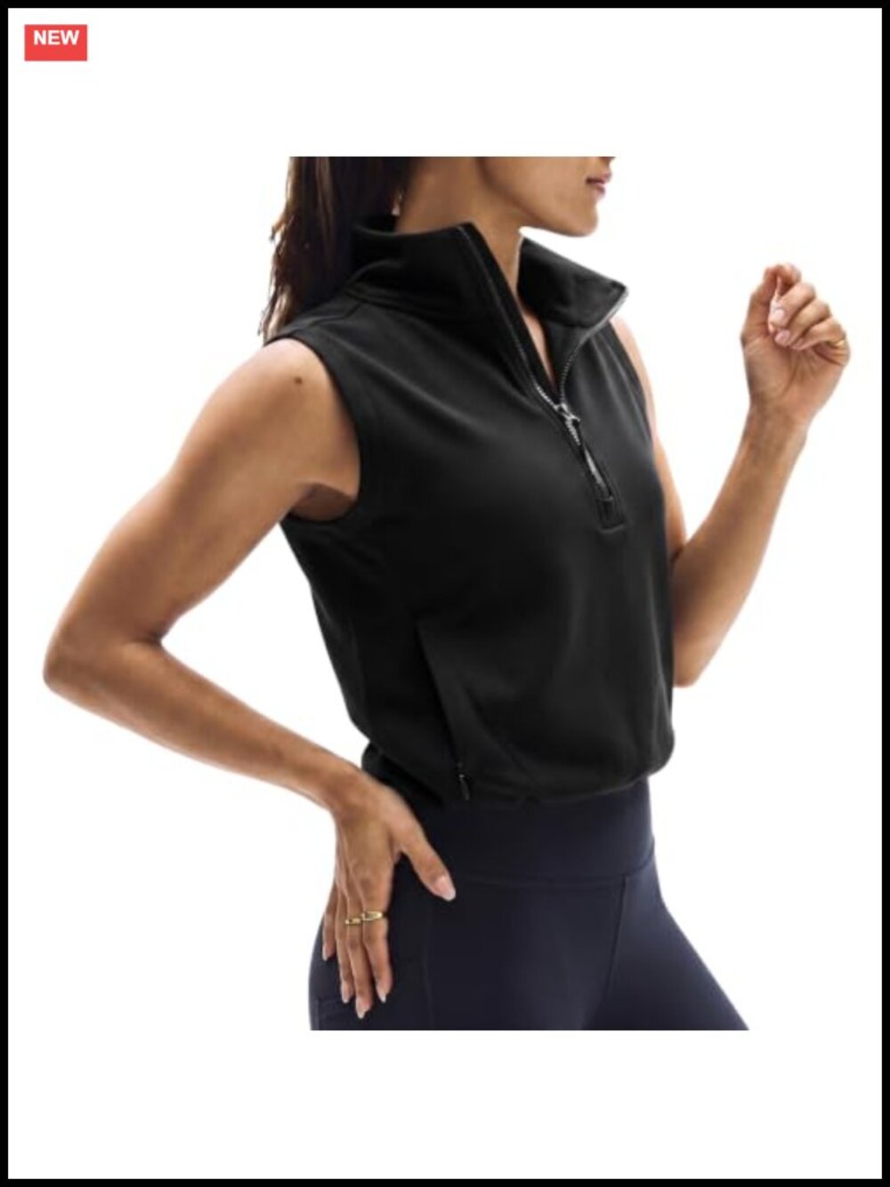 Womens Cropped Half Zip Vest Sleeveless Workout Top with Pockets